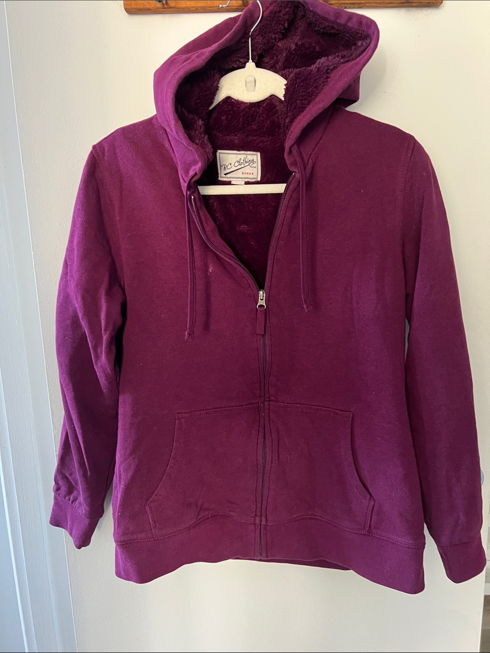 Plush Hooded Zip-Up Jacket in Deep Purple